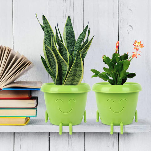 2-Pack Smiling Cute Plant-Pots - Plastic Funny Face Flower Pots with Drainage, Unique Cute Planters for Indoor Plants, Gifts for Plant Lovers...
