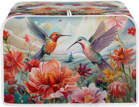 Hummingbird Flower Print Toaster Covers 2 Slice Wide Slot Dustproof Floral Fingerprint Protectors and Greasy Protection Anti-sputtering Machine Wa...
