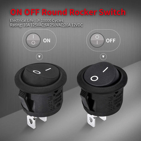 DaierTek ON Off Round Rocker Switches SPST 20mm Mini 12 Volt DC Mini Circle Toggle Switch 12V for Car Automotive RV 2 Pin Switch 120V Wired KCD1-5...