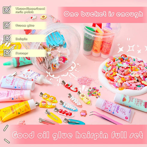 Taginke 104 Pcs DIY Hairpin Kit, DIY Cream Glue Hair Clips with 3D Cartoon Accessories,DIY Keychain Pendants Set Gift for Women Girls (Set 1)...