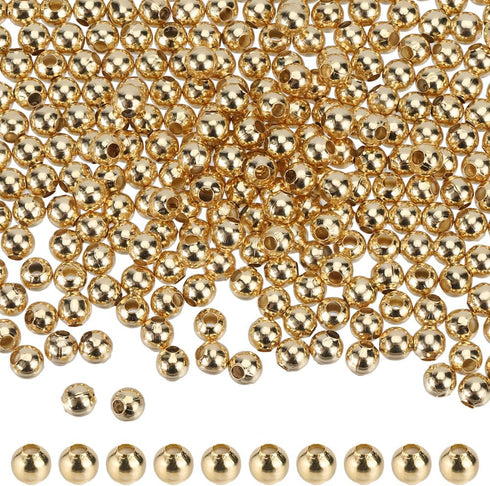 SUNNYCLUE 1 Box 300Pcs Gold Spacer Beads Bulk 4mm Stainless Steel Beads Mini Small Golden Bead Spacers Ball Bead Round Rondelle Seamed Metal Loose...