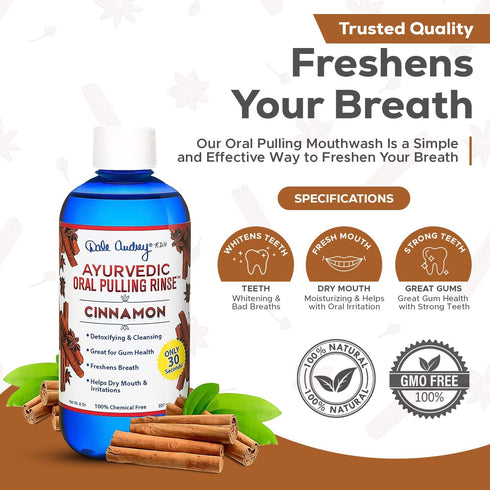 Oil Pulling for Teeth and Gums | Made in USA Cinnamon Flavored Organic Sesame Oil Pulling| Ayurvedic Oil Pulling Rinse to Whiten Your Teeth & Fres...