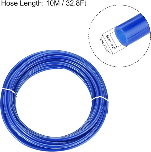 uxcell Pneumatic 8mm OD Polyurethane PU Air Hose Tubing Kit 10 Meters Blue with 10 Pcs Push to Connect Fittings...