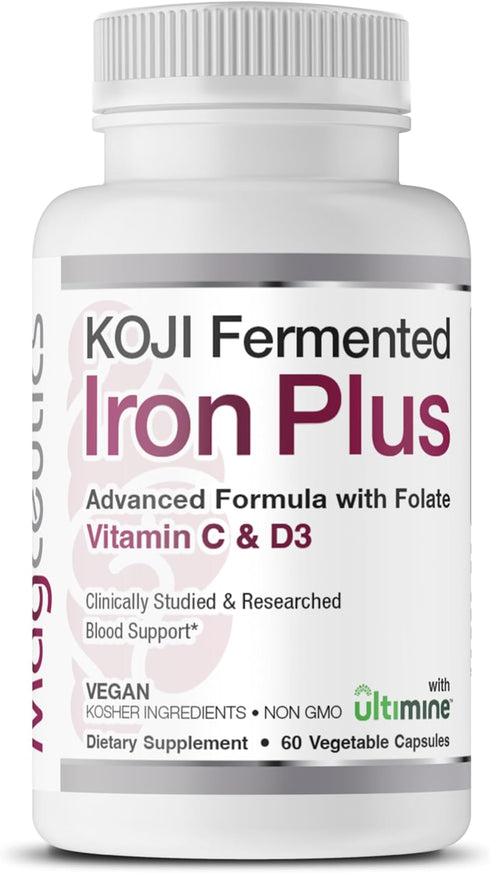 Koji Fermented Iron Plus - Iron Supplement with Vitamin C, Vitamin D3 and Folate for Blood Support, Easily Absorbed and Bioavailable, Stomach Frie...
