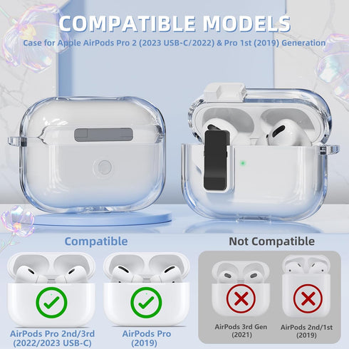 AirPods Pro 2nd/1st Generation Case Cover with Cleaner Kit, Secure Lock Clip Transparent Airpods Pro Case,Shockproof Clear Airpod Case for Women w...