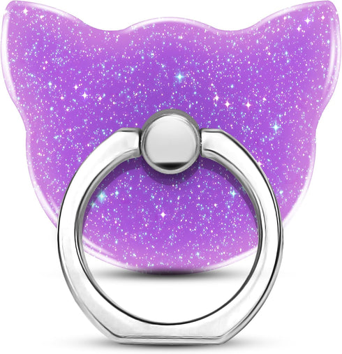 Bling Glitter Phone Grip, Cat Cell Phone Ring Holder Stand Purple for Women Girls, Compatible with Smartphone, Tablet, E-Reader, Etc (PU) (Cat PU)...