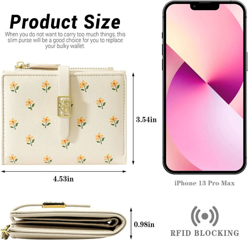 YINHEXI Women's Wallet, Faux Leather, Off White, Water Resistant, 5 Card Slots, 1 Cash Slot, 1 ID Window, 1 Zipper Coin Pocket, Portable, Fashiona...