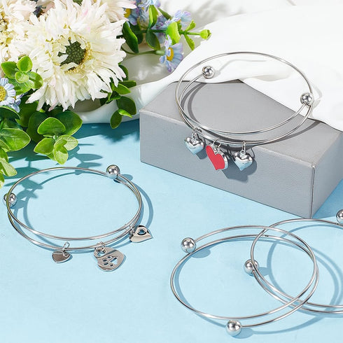 PH PandaHall 10pcs Stainless Steel Wire Bracelet Adjustable Bangle Bracelet Blank Cuff Bracelet with Removable Ball Bead Expandable Blank Bangle B...