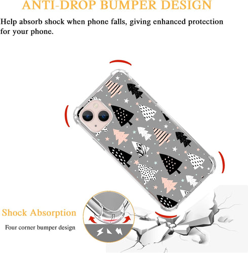 Pink Black White Christmas Tree Case Compatible with iPhone 15, Cute Christmas Case for iPhone 15, Cool TPU Bumper Phone Case Cover...
