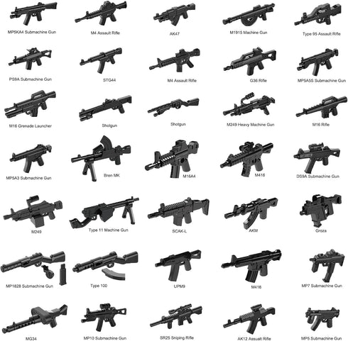 Military Weapons Pack WW2 Army Accessories Set for Figures, 280+ Pieces SWAT Soldier Brick Guns and Armor, Compatible with Major Brands Building B...