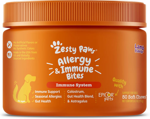 Zesty Paws Dog Allergy Relief - Anti Itch Supplement - Omega 3 Probiotics for Dogs - Digestive Health - Soft Chews for Skin & Seasonal Allergies -...