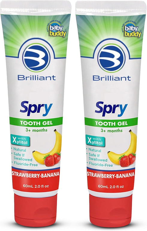 Brilliant Oral Care Kids Fluoride Free Toothpaste, Spry Gel with Xylitol, Strawberry Banana Flavor for ages 3+ Months, 2 fl oz, 2 Pack...