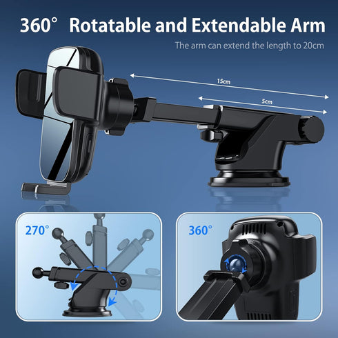 Wireless Car Charger Mount, 15W Fast Charging Auto-Clamping Car Phone Holder, Windshield Dashboard Air Vent Car Charging Holder for iPhone Samsung...