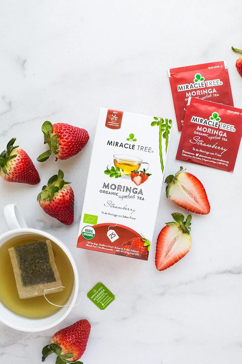 Miracle Tree - Organic Moringa Superfood Tea, 25 Individually Sealed Tea Bags, Strawberry (Keto, Detox, Energy & Immunity Booster, Vegan, Gluten-F...