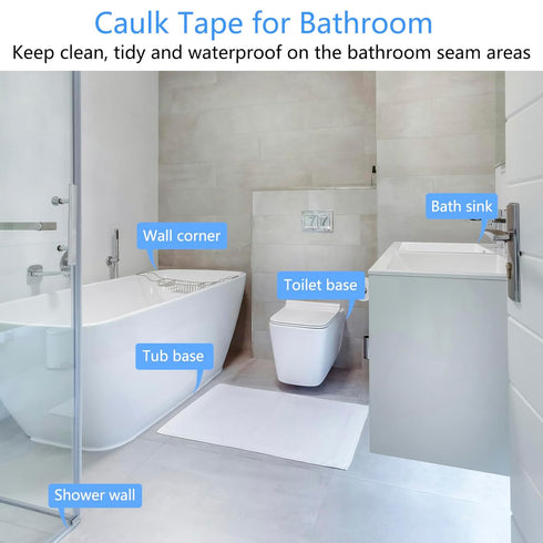 Caulk Tape Bath & Kitchen Caulking Tape Self Adhesive Waterproof, Toilet Caulk Sealant Tape, Bathtub Caulk Sealing Strip Tape for Bathroom Caulkin...