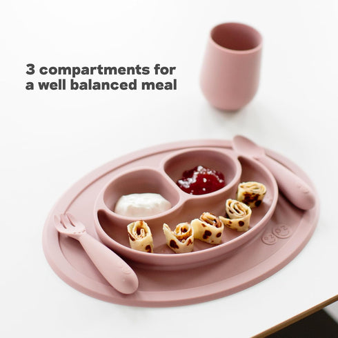 ezpz Mini Mat for 12 Months+ (Blue) - 100% Silicone Placemat + Plate with Suction for Infants + Toddlers - Supports Baby-Led Weaning - for Highcha...