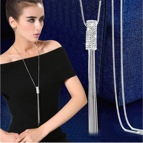 Cathercing Rhinestone Tassel Pendant Long Necklace for Women Sweater Chain Statement Necklace Choker Adjustable Elegant Jewelry Crystal Accessorie...