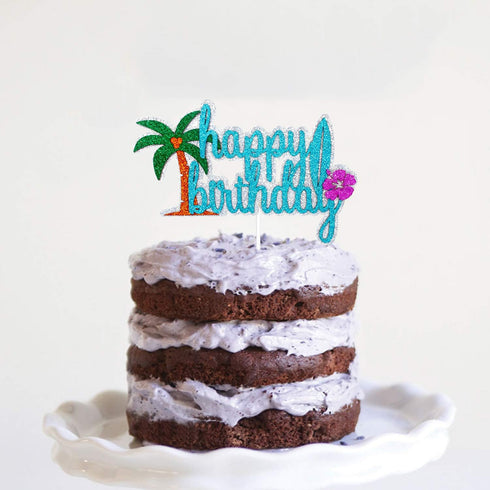 Hawaii Birthday Cake Topper - Tropical Hawaiian Luau Party Glitter Palm Tree Cake Topper Supplies - Summer Holidays Cake Topper Party Decorations...