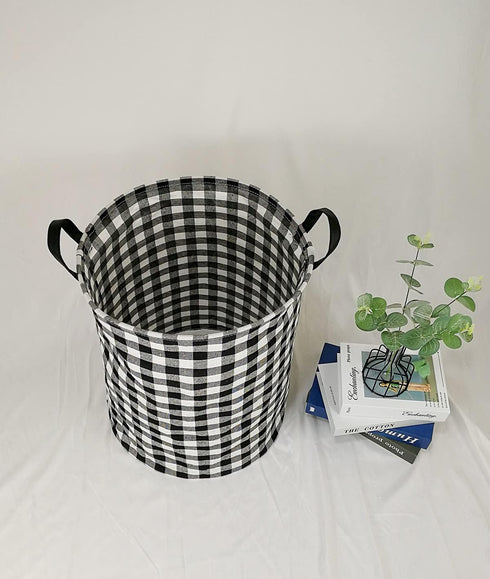 KUNRO Large Sized Storage Basket Waterproof Coating Organizer Bin Laundry Hamper for Nursery Clothes Toys (Black grid)...