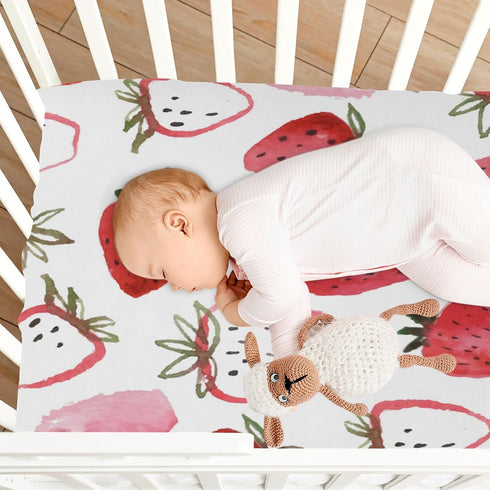 Fitted Crib Sheet Watercolor Strawberries Baby Sheets for Standard Crib Toddler Mattress Cover, Soft Microfiber Breathable Mattress Cover,27" x 39...