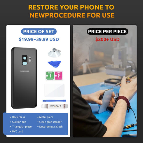 Back Cover Glass for Samsung Galaxy S9 SM-G960 Rear Housing Replacement with Camera Lens + Repair Tool Kit Genuine Rear Glass (Purple)......
