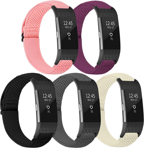 Elastic Bands Compatible with Fitbit Charge 2 Band, Adjustable Stretchy Soft Nylon Solo Loop Replacement Strap for Fitbit Charge 2 Women Men...