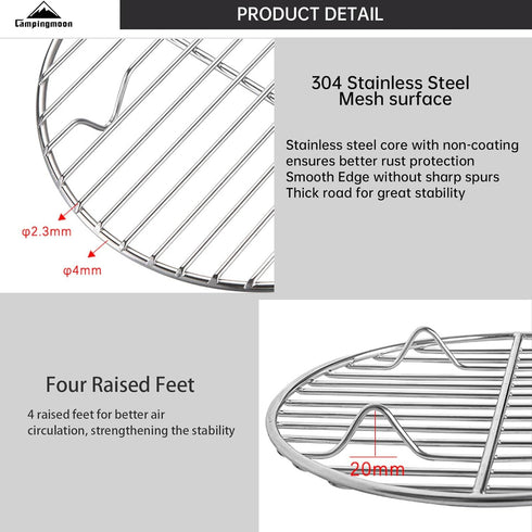 Campingmoon Stainless Steel Round Cooling Rack Baking Steaming Roasting Rack,Cooking Grid Grill for 12 inch Dutch Oven...
