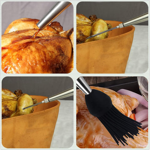 KAYCROWN Stainless Steel Turkey Baster Commercial Grade Quality Silicone Bulb Including 2 Marinade Injector Needles And Basting Brush...