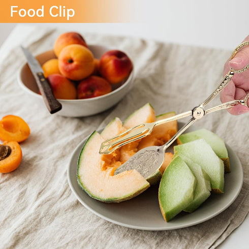 Gold Serving Tongs, Zinc Alloy Bread Clip Salad Food Tongs Lightweight Cake Astry Tong Serving Clip for Serving Food Bread Cake, 23cm/9.1in X 5cm/...