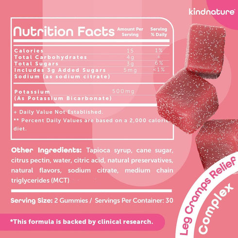 Kind Nature High Potassium Supplement 500mg - Chewable Gummies for Adults & Kids - Pure Potassium Bicarbonate Mineral Supplement - Vegan, Gluten F...