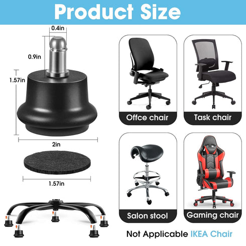 Bell Glides Replacement Office Chair Swivel Caster Wheels to Fixed Stationary Castors,with Separate Self Adhesive Felt Pads for Carpet,Desk Chair ...