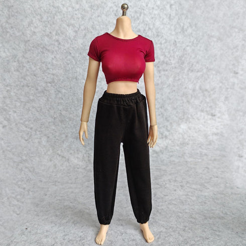 1/6 Scale Figure Doll Clothes T-Shirt + Pant Costume for 12 inch Female Action Figure Phicen/TBLeague Toy Clothes (Red+Black)...