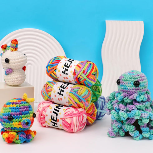 6x50g Rainbow Yarn for Crocheting and Knitting; 6x66M Rainbow Yarn with Easy-to-See Stitches; Worsted-Weight Medium #4; Yarn for Beginners Crochet...