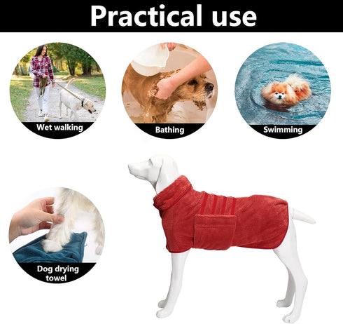 Geyecete Dog Bathrobe Towel Dog Drying Coat-Dry Fast Dog Bag-Pineapple grid Fast Drying Super Absorbent Pet Dog Cat Bath Robe Towel-Red-M...