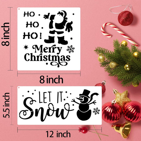 Christmas Stencils for Painting on Wood Reusable - Merry Christmas/ Let it Snow/ Believe/ Joy/ Santa/ Deer/ Tree Holiday Walls Crafts Canvas Floor...