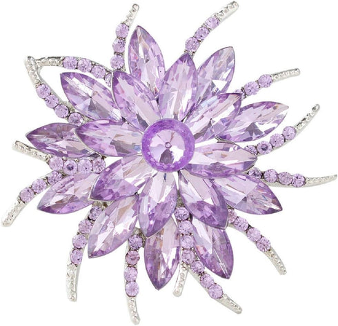 Urberry Crystal Flower Brooch Pin for Women Girls Brides (Light purple)...