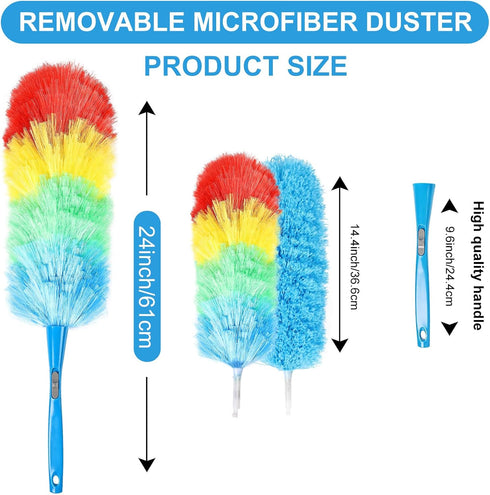 Rainbow Static Duster 24inch Reusable Microfiber Electrostatic Dusters with 2 Beandable and Washable Duster Head for Cleaning Home, Office, Car...