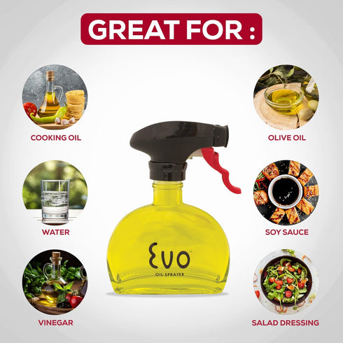 Evo Oil Sprayer Glass, Non-Aerosol for Olive, Cooking Oils, and Vinegars, Yellow, 6-Ounce Capacity...