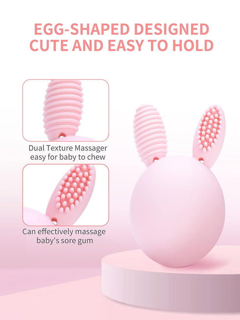 Teether Baby Teething Toy Rabbit Egg Rattle Toy Teething Pain Relief for Babies Boys Girls - Pink...