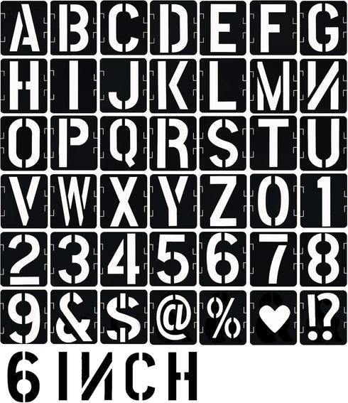 6 Inch Letter Stencils 42 Pcs ReusableTemplates Symbol Numbers Interlocking Stencil Kit Plastic Number Stencils for Wood,Wall,Paper,Fabric,Glass,S...
