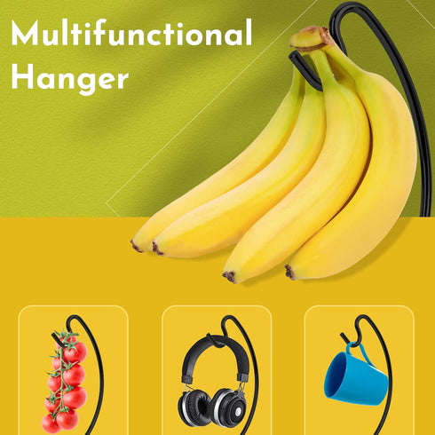 Banana Holder Stand - Newest Patented Modern Banana Hanger with Wood Base Stainless Steel Banana Tree Hook Rack for Kitchen Countertop (Black Brow...
