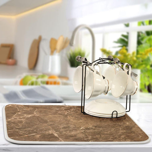 Brown Marble Texture Absorbent Dishes Drainer/Rack Mat for Countertop Small Size 16 x 18, Microfiber Dish Drying Pads Kitchen Counter Draining Pad...