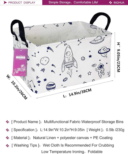 Rectangular Storage Basket Fabric Organizer Bin for Toys,Books,Clothes,Gifts,Pets-Perfect for Home,Office,Nursery,Dorm,Shelf(Rec Spaceships)...