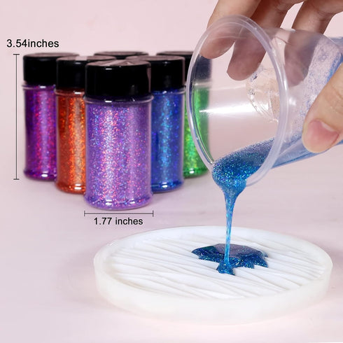 Renfio Holographic Ultra Fine Glitter Powder Metallic Resin Glitter 2.11 Oz (60g) PET Flakes Crafts Sequins 1/128" 0.008" 0.2mm Epoxy Chips Flakes...
