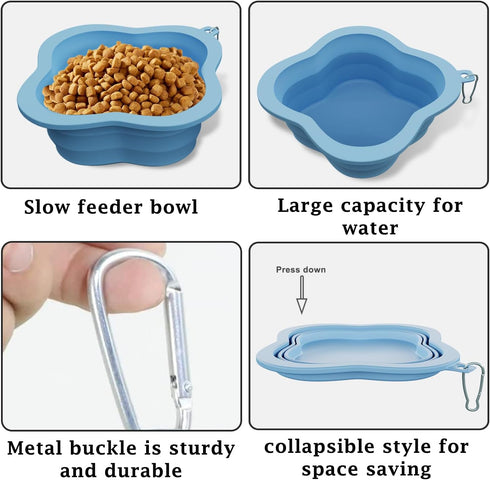 Dog Bowls Pet Collapsible Bowl Slow Feeder Outdoor, Dog Travel Bowls Portable Foldable Cat Water Dish Bowl for Pets Walking Parking Camping (Purpl...