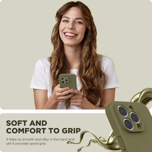 SURPHY Designed for iPhone 14 Pro Max Case with Screen Protector, (with Camera Protection + Soft Microfiber Lining) Liquid Silicone Phone Case, Kh...