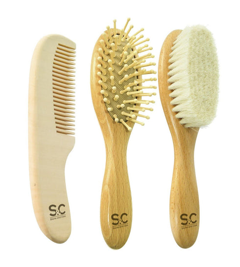 Baby Hair Brush and Baby Comb Set for Newborn, Boy and Girl - Wooden Baby Brush w/Soft Goat Bristles for Cradle Cap - Infant, Toddler Hair Brush, ...
