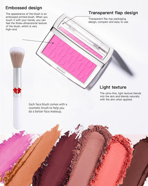 Powder Blush Palette, Matte Powder Makeup Blush for Cheeks, Natural Glow Face Blush Contour Palette, Lightweight, Smooth, High Impact Buildable Co...