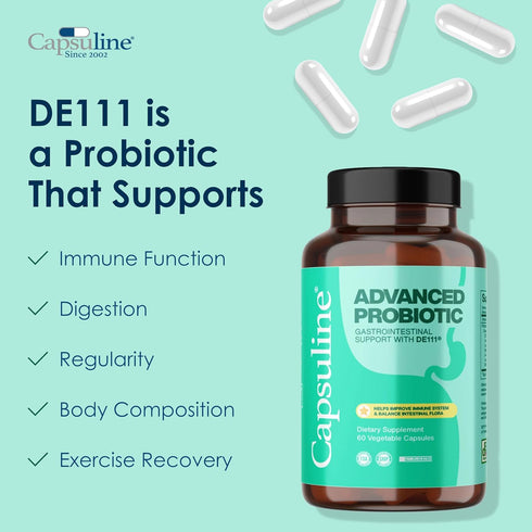 Capsuline Advanced Probiotic DE111 Strain Bacillus Subtilis Spore Based, 11.5 Billion CFU|Digestive Health, Gut & Immune Support|Daily Probiotic f...