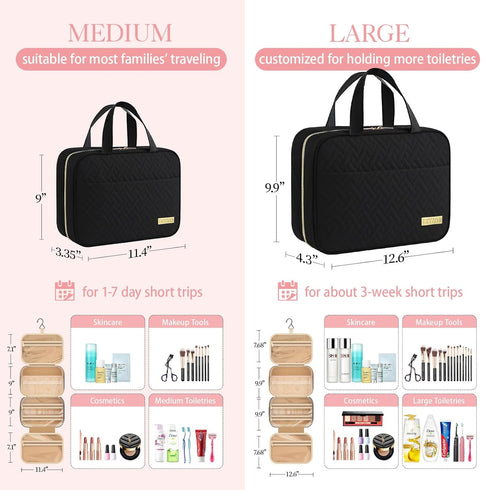 HOTOR Travel Toiletry Bag - Toiletry Bag w/Hanging Hook - Spacious Toiletry Bag for Women & Men, Makeup Bag/Big Comparment, Waterproof for Travel ...